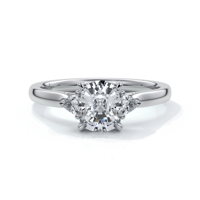 Platinum trilogy diamond ring with a cathedral setting