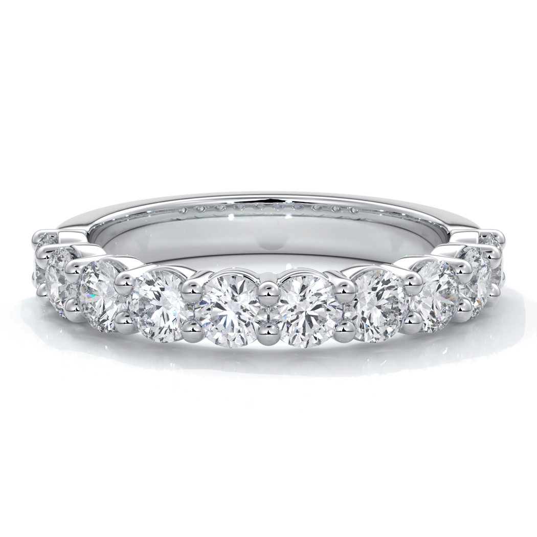 Women's wedding band with 3mm round scallop cut diamonds in a scalloped setting