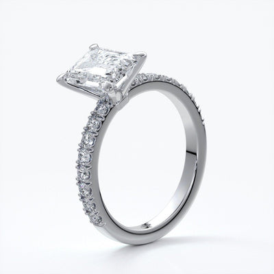 Charlotte Engagement Ring emerald diamond 4 claw diamond band platinum