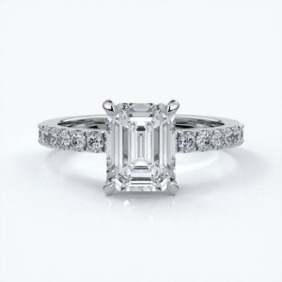 Charlotte Engagement Ring emerald diamond 4 claw diamond band platinum