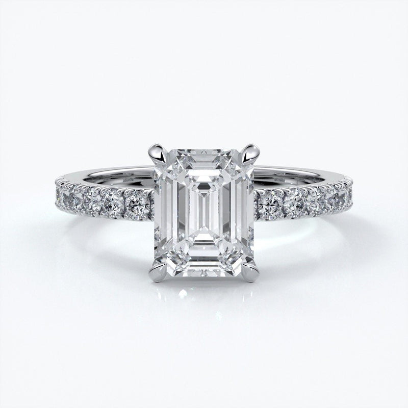 2.0 Carat emerald cut, non cathedral with diamond band