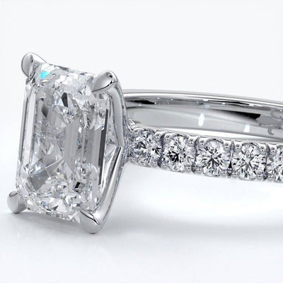 Charlotte Engagement Ring emerald diamond 4 claw diamond band platinum