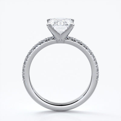 Charlotte Engagement Ring emerald diamond 4 claw diamond band platinum