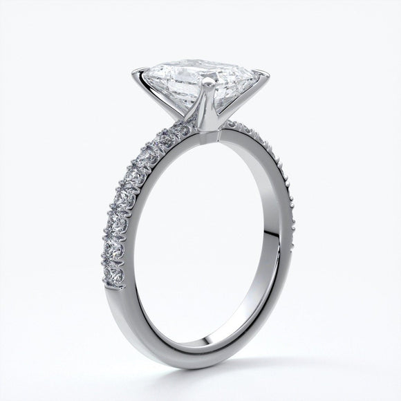 Charlotte Engagement Ring emerald diamond 4 claw diamond band platinum