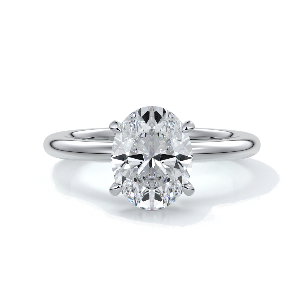 Platinum ring featuring a two carat oval diamond secured with four claws
