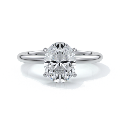 Platinum ring featuring a two carat oval diamond secured with four claws