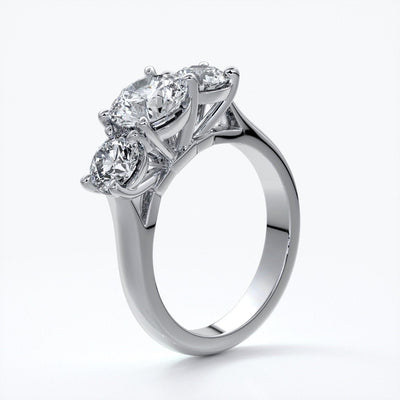 Dahlia Engagement ring straight trilogy round cathedral 18ct white gold