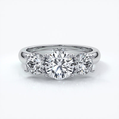 Dahlia Engagement ring straight trilogy round cathedral 18ct white gold