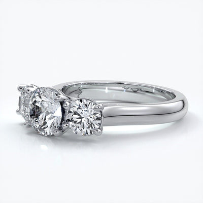 Dahlia Engagement ring straight trilogy round cathedral 18ct white gold