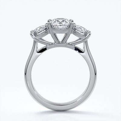 Dahlia Engagement ring straight trilogy round cathedral 18ct white gold
