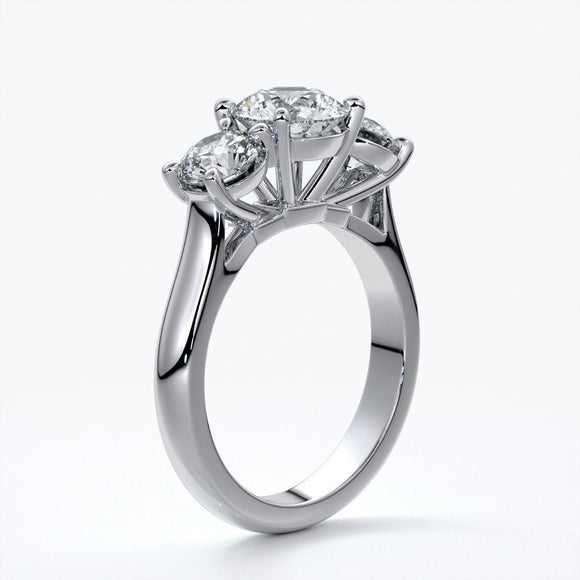 Dahlia Engagement ring straight trilogy round cathedral 18ct white gold