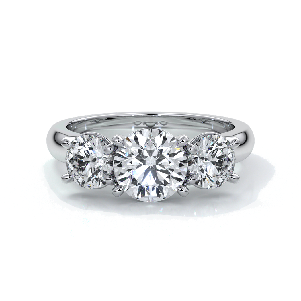 Platinum ring with a trilogy of round diamonds with a cathedral setting