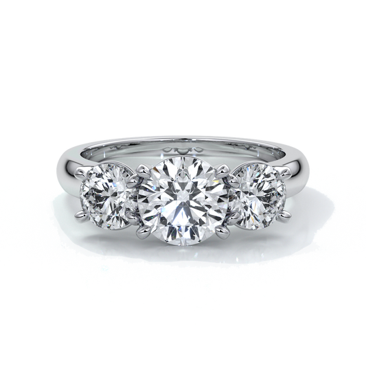 Platinum ring with a trilogy of round diamonds with a cathedral setting