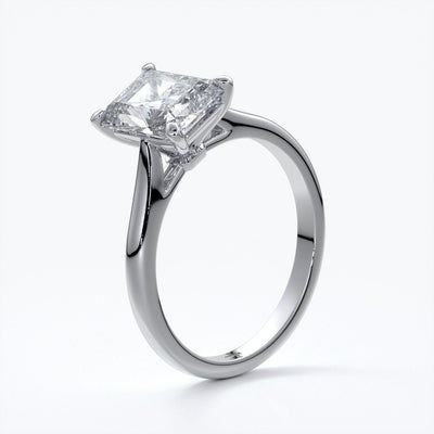 Daisy Engagement ring radiant diamond 4 claw 18ct white gold tapered