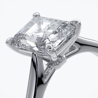 Daisy Engagement ring radiant diamond 4 claw 18ct white gold tapered
