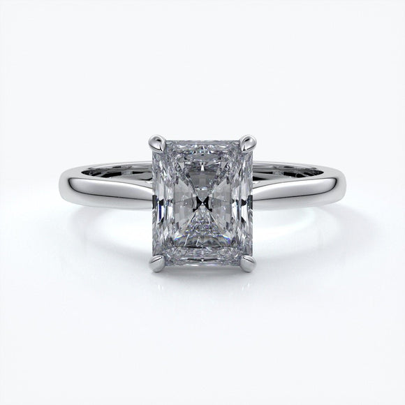 Daisy Engagement ring radiant diamond 4 claw 18ct white gold tapered