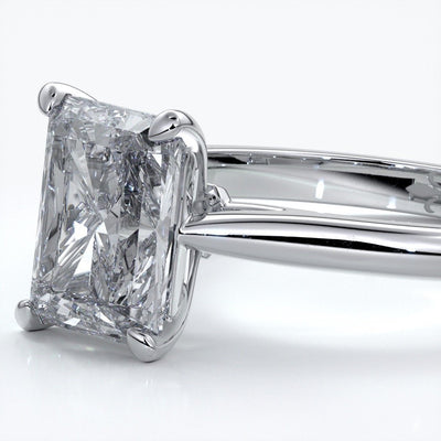 Daisy Engagement ring radiant diamond 4 claw 18ct white gold tapered