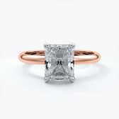 Rose gold ring with two carat radiant cut diamond