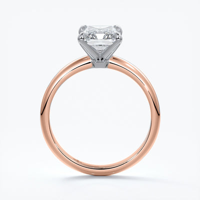 Rose gold ring with two carat radiant cut diamond