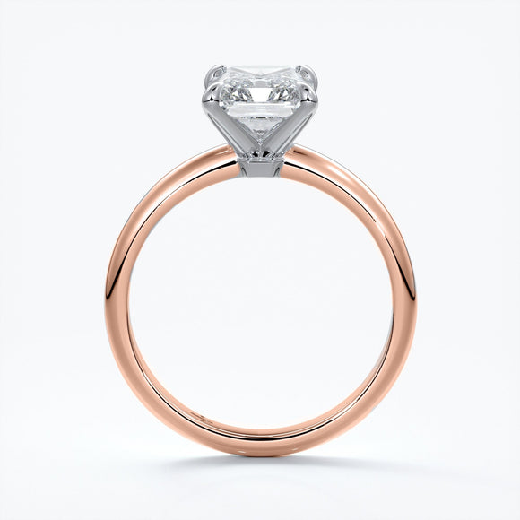 Rose gold ring with two carat radiant cut diamond