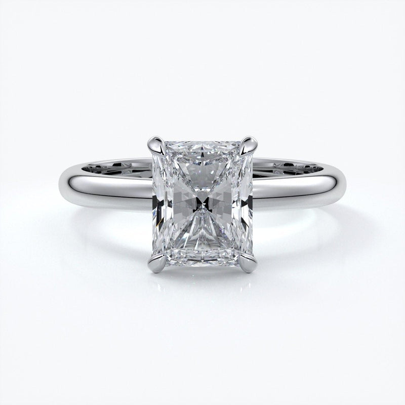 Radiant cut solitaire non-cathedral 2CT