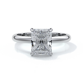 Platinum ring with a two carat radiant cut diamond secured in four claws
