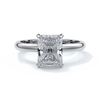 Platinum ring with a two carat radiant cut diamond secured in four claws