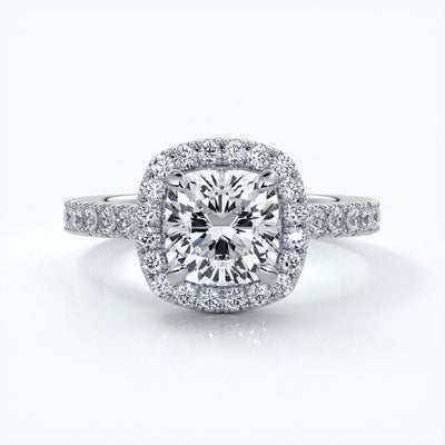 Elizabeth Engagement Ring cushion diamond band halo 18ct white gold