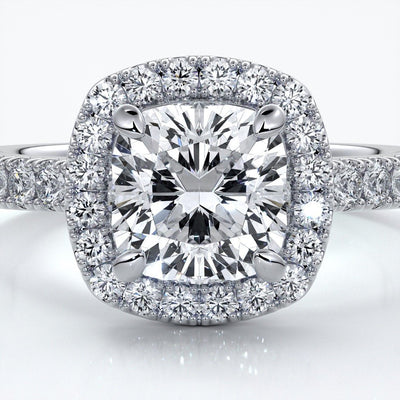 Elizabeth Engagement Ring cushion diamond band halo 18ct white gold