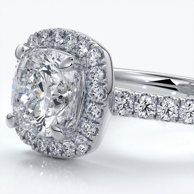 Elizabeth Engagement Ring cushion diamond band halo 18ct white gold