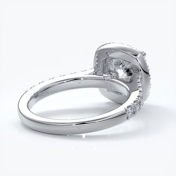 Elizabeth Engagement Ring cushion diamond band halo 18ct white gold