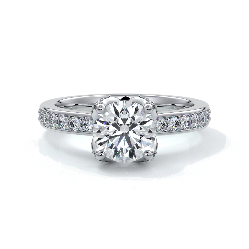 one carat round cut tulip diamond ring set with six claws