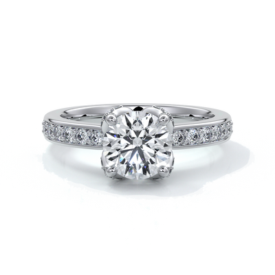 one carat round cut tulip diamond ring set with six claws