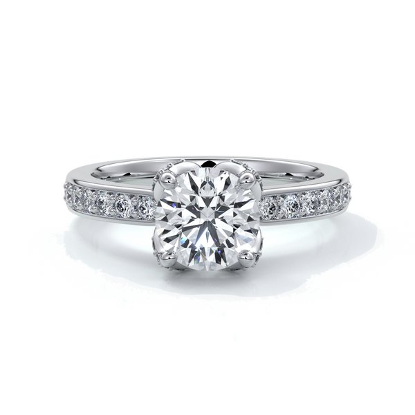 one carat round cut tulip diamond ring set with six claws