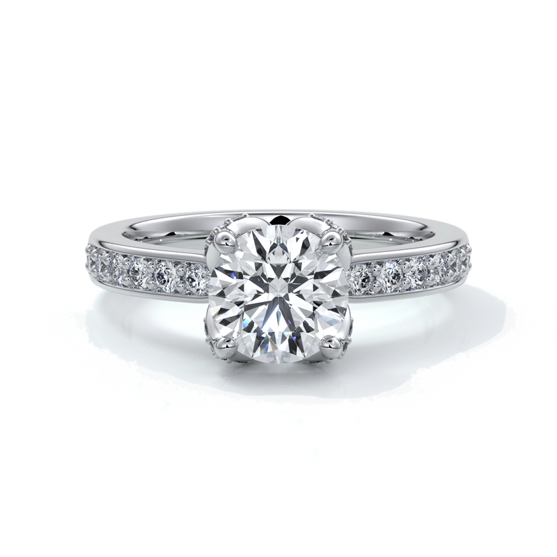 one carat round cut tulip diamond ring set with six claws