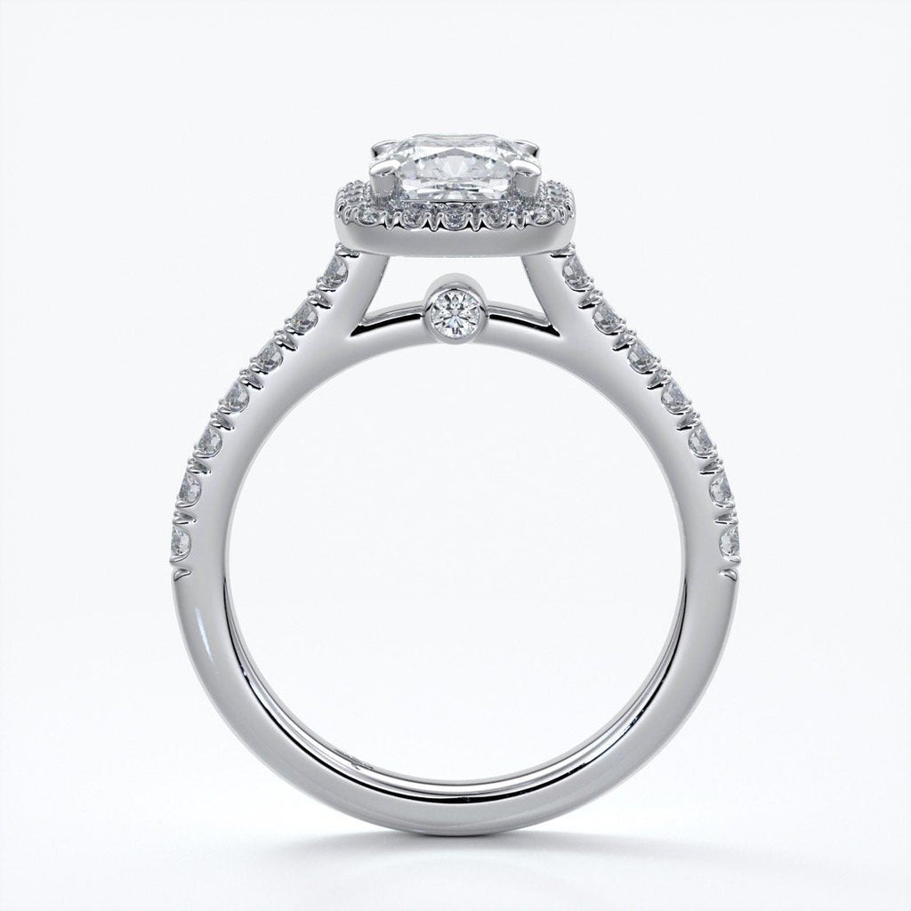 Emily Engagement Ring cushion diamond band halo 18ct white gold