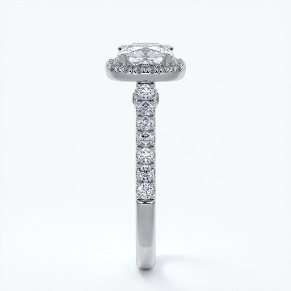Emily Engagement Ring cushion diamond band halo 18ct white gold