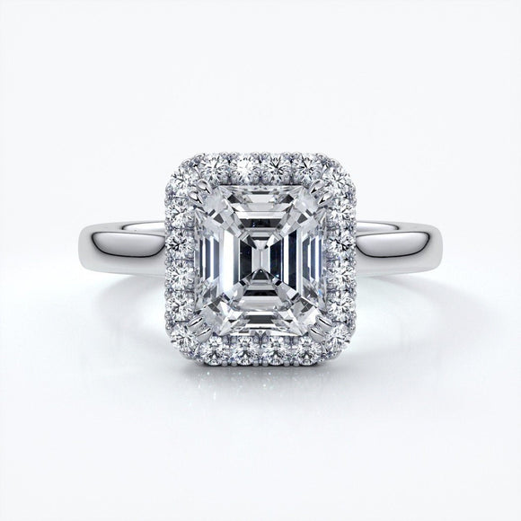 Emma Engagement ring emerald diamond halo cathedral platinum