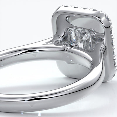 Emma Engagement ring emerald diamond halo cathedral platinum