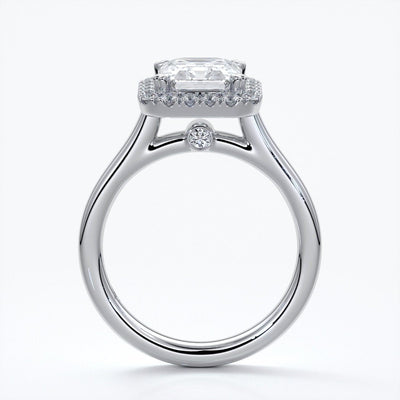 Emma Engagement ring emerald diamond halo cathedral platinum