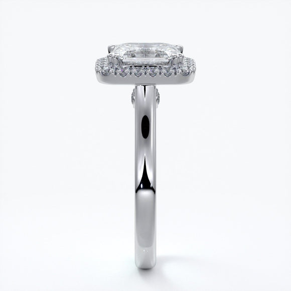 Emma Engagement ring emerald diamond halo cathedral platinum