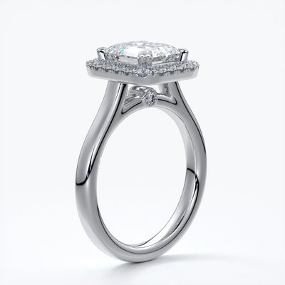 Emma Engagement ring emerald diamond halo cathedral platinum