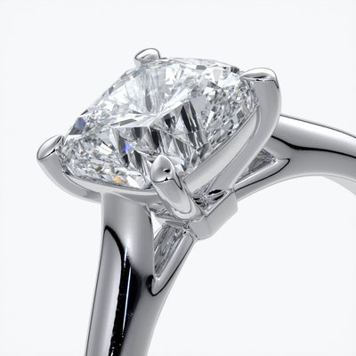 Esther Engagement ring cushion cut diamond 4 claw cathedral 18ct white gold band