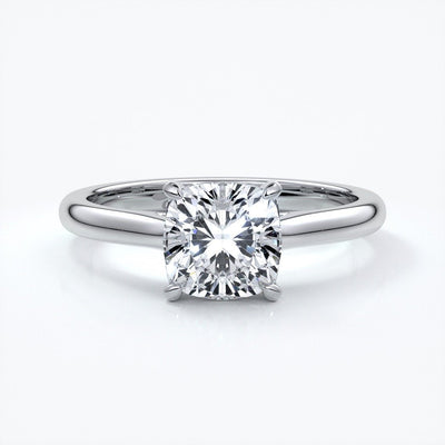 Esther Engagement ring cushion cut diamond 4 claw cathedral 18ct white gold band