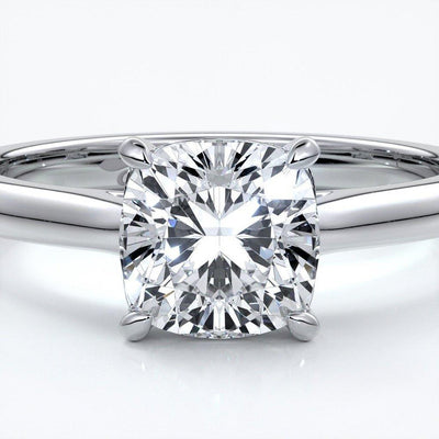 Esther Engagement ring cushion cut diamond 4 claw cathedral 18ct white gold band