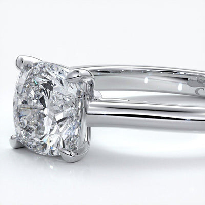 Esther Engagement ring cushion cut diamond 4 claw cathedral 18ct white gold band