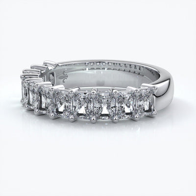 Gemma Wedding ring radiant diamonds scalloped band 18ct white gold