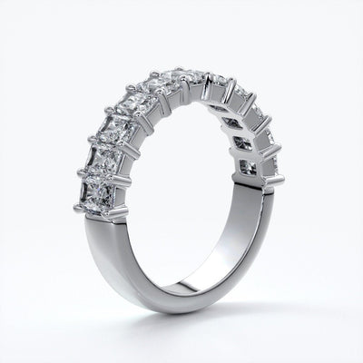 Gemma Wedding ring radiant diamonds scalloped band 18ct white gold