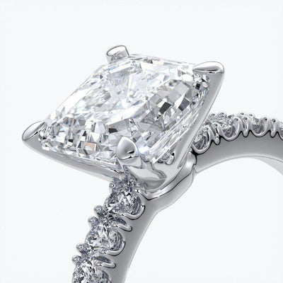 Hazel Engagement ring square emerald diamond 4 claw diamond band 18ct white gold