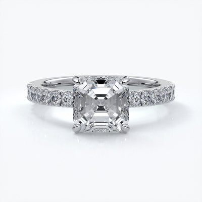 Hazel Engagement ring square emerald diamond 4 claw diamond band 18ct white gold